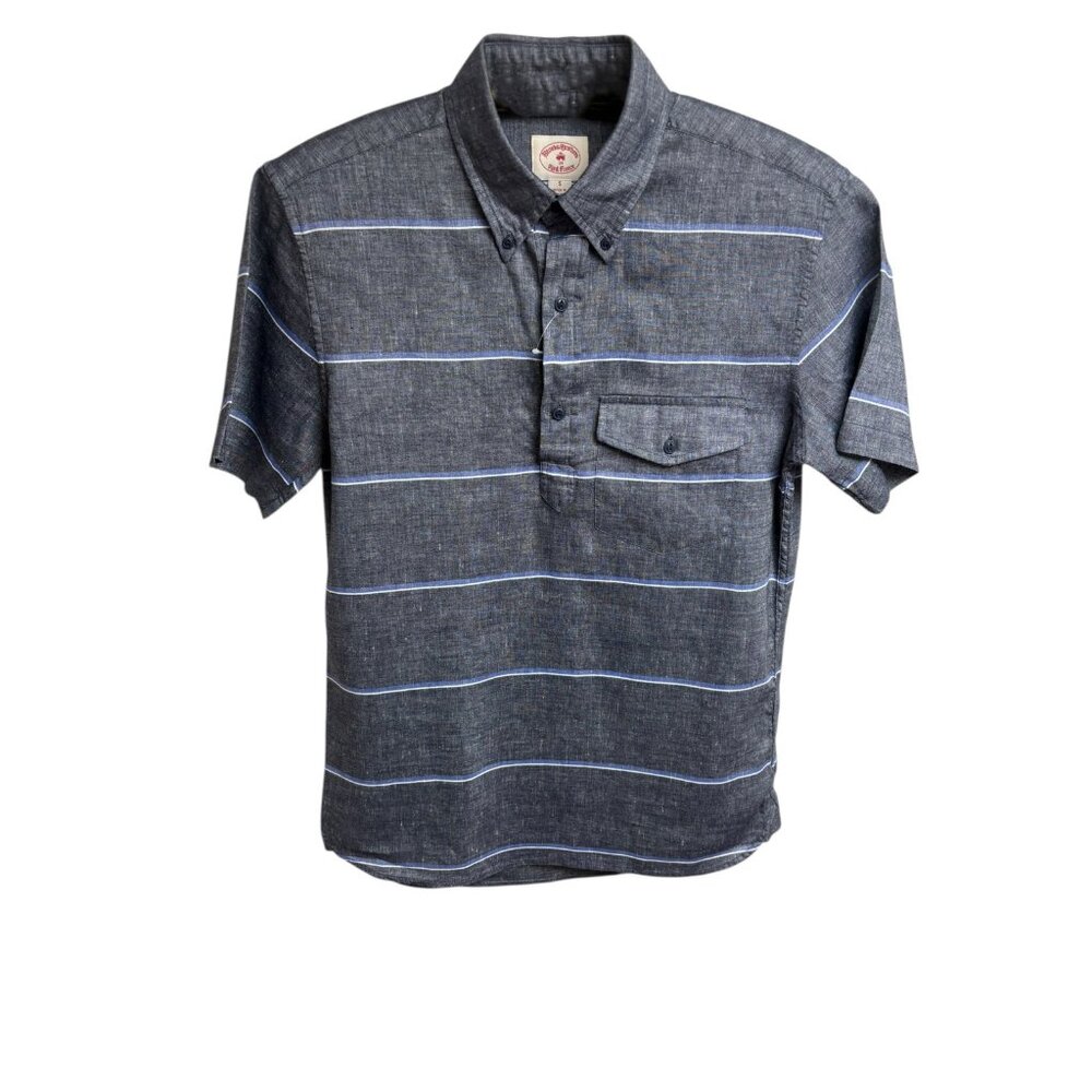Brooks Brothers Red Fleece Linen/Cotton Stripe Short‎ Sleeve Pullover